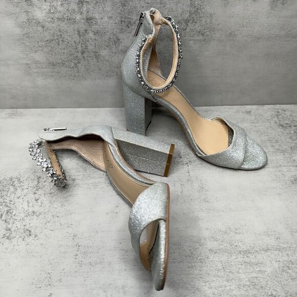 Badgley Mischka Jewel Sandals Womens Size‎ 7 Silver Ankle Strap Embellished - Picture 9 of 12